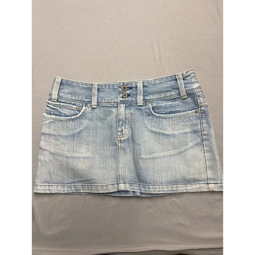 American Eagle Denim Mini Skirt Light Wash Low Rise Y2K Style Women 2